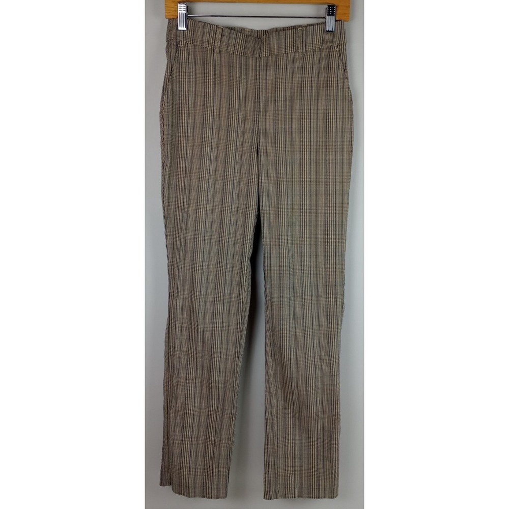 Rafaella Women 4 Tan Black Plaid Slash Pocket Stretch Pull On Dress Slacks Pants